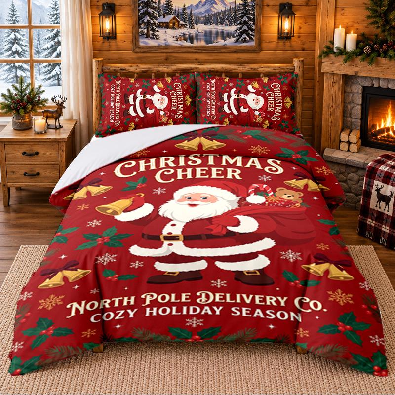 Christmas 3Pcs Bedding Set 1 Bed Sheet 2 Pillowcases Printed Bedroom Bedding Holiday Gift