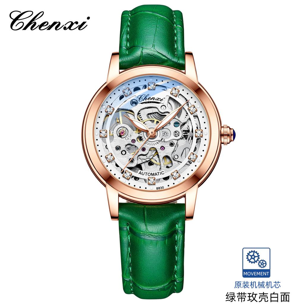 Orologio Meccanico Automatico da Polso da Donna di Lusso con Strass, Design Svuotato, Cinturino in Pelle, Alta Qualità, Moda, Business