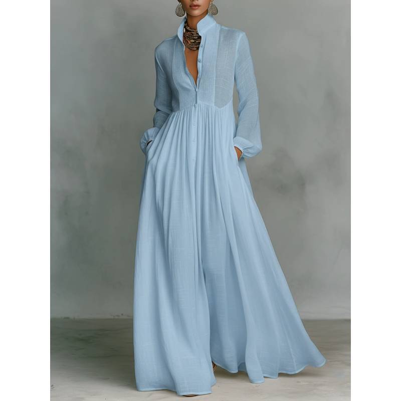 Polyester Long Sleeve Dress With Pleated Aline Silhouette For Elegant Winter Fashion