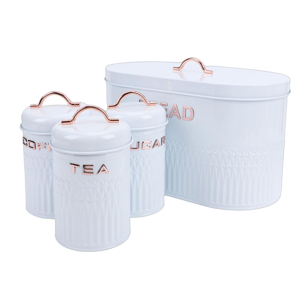 4-teiliges Brotdosen- und Vorratsdosen-Set, lebensmittelechtes Eisen, Kaffee-, Tee-, Zucker-Aufbewahrungsbehälter, Metall-Brotdosen-Set für die Küche