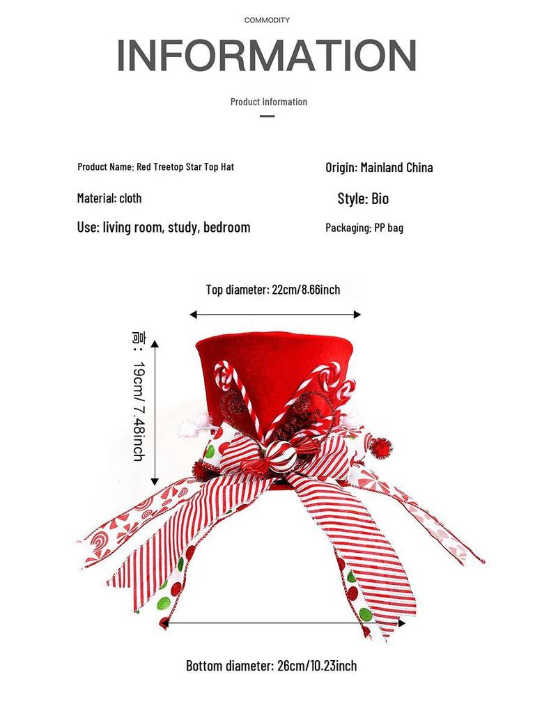 Cross-border Christmas Tree Topper: Star Hat with Bow and Retractable Spring