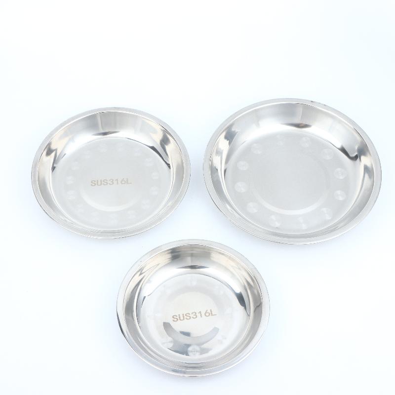 2Pcs Reusable Stainless Steel Dinner Plates Thickened Polished Round Shallow Dishes for Picnic Barbecue Use