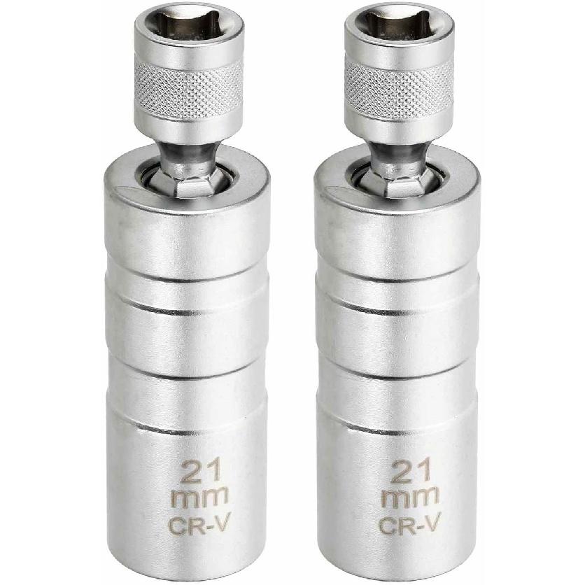 HARFINGTON 2pcs Spark Plug Socket Set 3/8" Drive 18mm Swivel Magnetic 12 Point Thin Wall Spark Plug Socket with 360 Degree Swivel CR-V Steel, Silver