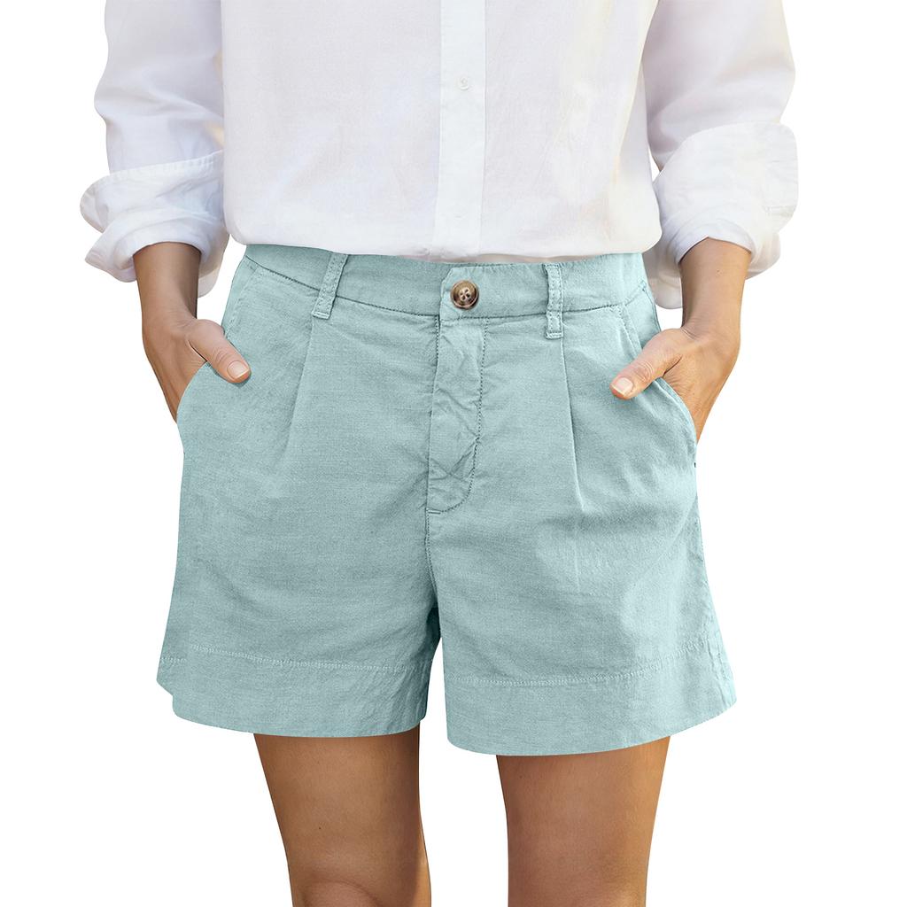 Women's Cotton And Linen Shorts, With Pockets, Button Closure, Business Casual .