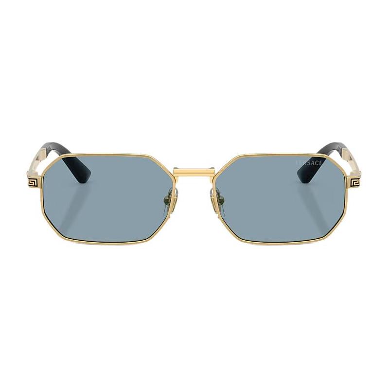 Versace Simple personalized design metal rectangular sunglasses same style for men and women, gold 55942766 VE2297-Gold frame/blue lens 54