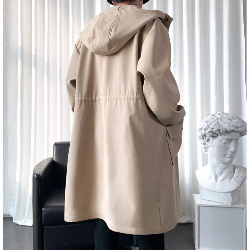 Spring Autumn Windbreaker Fashion Men Mid-length Casual Hooded Coat Men Daily High Street Overcoat Male Clothes