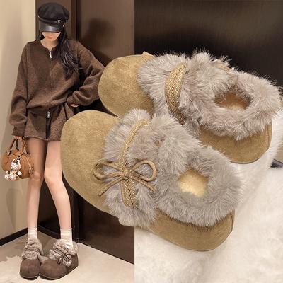 Women's Fur One Thick Bottom Heightening Winter Lightweight Padded Warm Snow Boots Non-slip Wear Casual Sneakers Fur Cotton Shoes