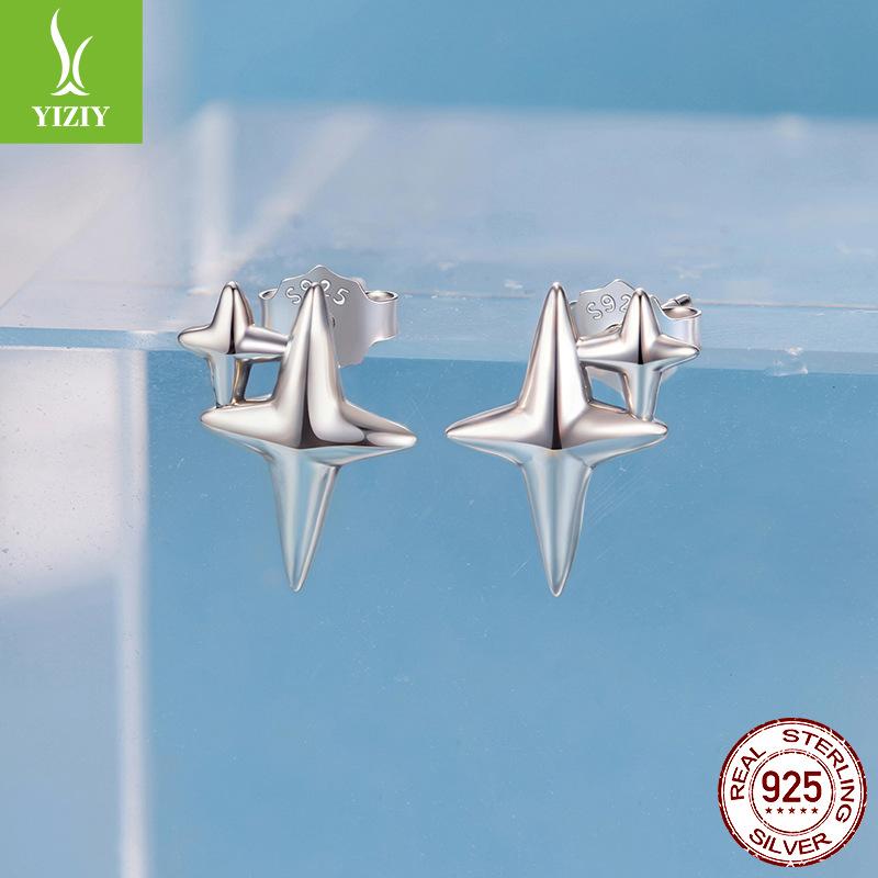 Simple Starlight S925 Sterling Silver Stud Earrings For Men And Women With Cold Wind Star Stud Earrings