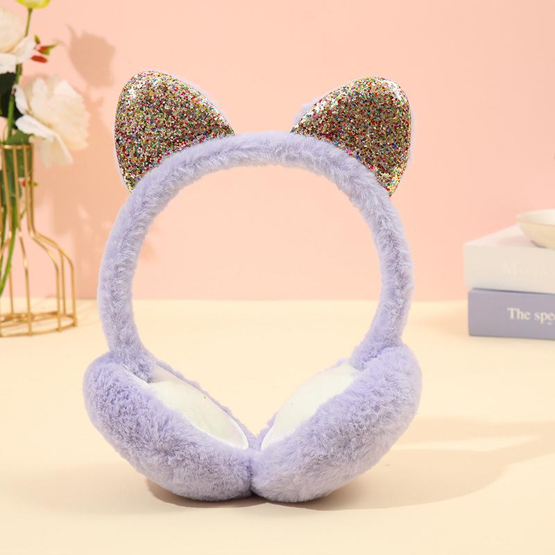 

Милые зимние теплые кошачьи ушки теплые блестящие ушки плюшевые наушники для женщин игривые девушки наушники защита от холода теплые фиолетовый