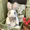 Cute Bowknot Plush Rabbit Backpack Realistic Long Fur Bunny Doll Cartoon Stuffed Animal Bag