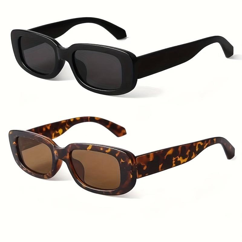 2pcs Ladies Rectangular Glasses Retro Sunglasses 90s Retro Fashion Beach Sunshade Fashion Glasses