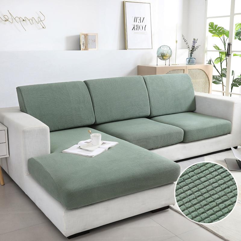 Solid Color Sofa Seat Slipcover Cushion Covers With Elastic Band Thick Jacquard Textured Cushion Covers For Sectional Sofa Slip