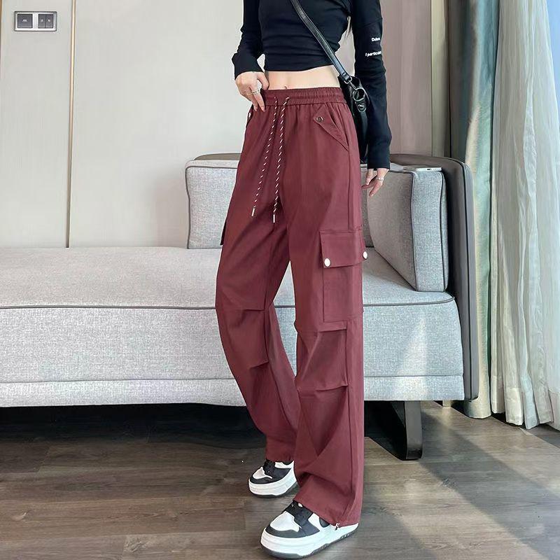 2026 Women's High Waist Workwear Pants - Spring/Autumn Style, Loose Fit, Slimming, Multi-Pocket, Straight Wide Leg.