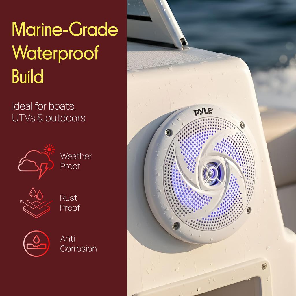 Fully Waterproof Car Speakers of Marine Speakers Output Rated Output Frequency 80 Hz 18 4 Slim Blue LED Double Easy Installation with Included