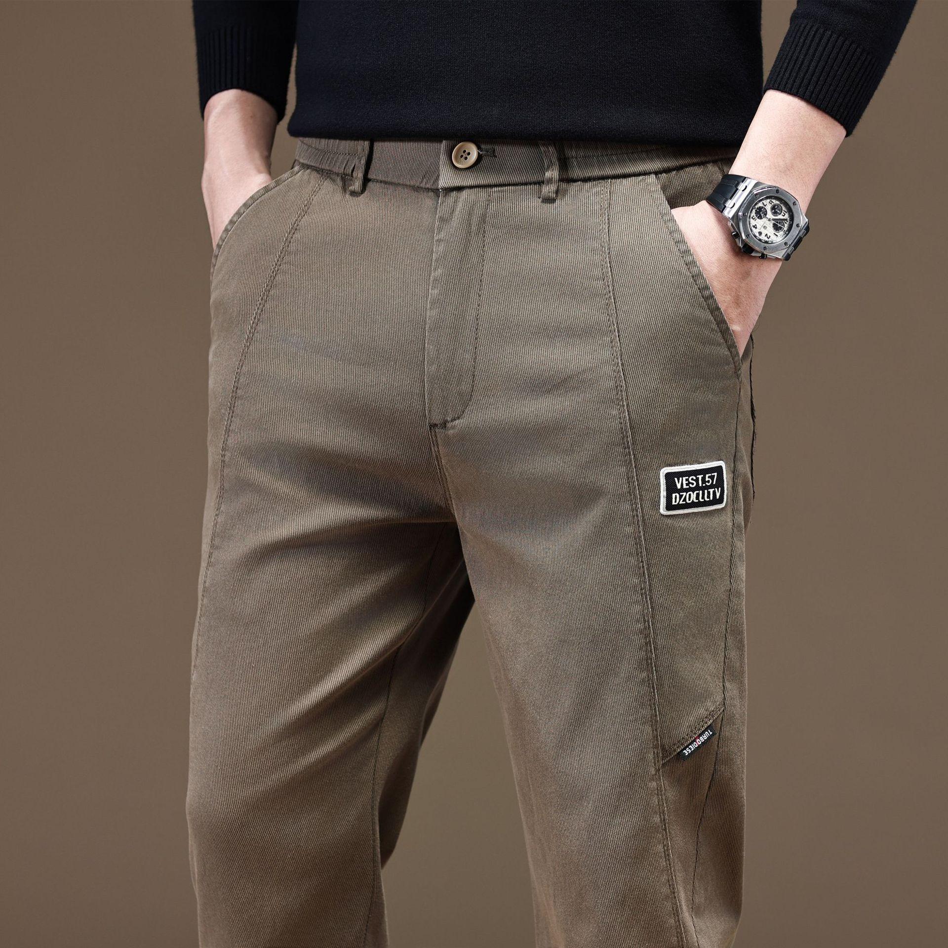 

Business casual pants men s autumn fashion trend splicing straight slim pants 38 хаки