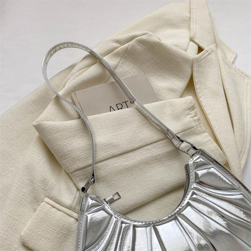 Women Shoulder Bag Fashion Pleated Small Tote Bags PU Leather Casual Simple Elegant Portable Solid Color Female Armpit Bag