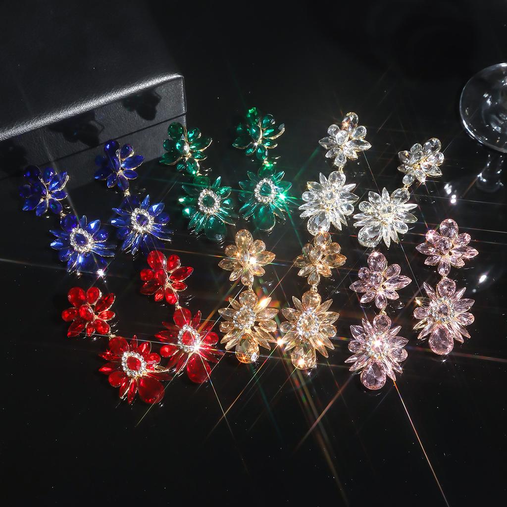 Fashion Snowflake Flower Sparkling Crystal Earrings Personalized Exaggerated Women's Earrings Nightclub Earrings