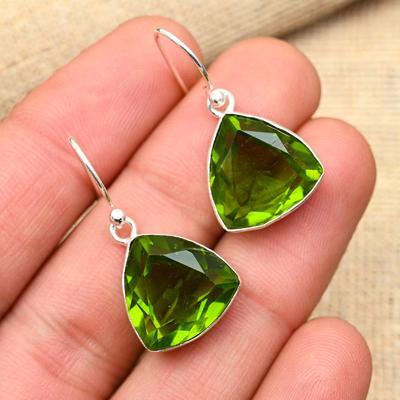 Pendientes de plata de ley 925 hechos a mano con piedras preciosas de peridoto para mujer
