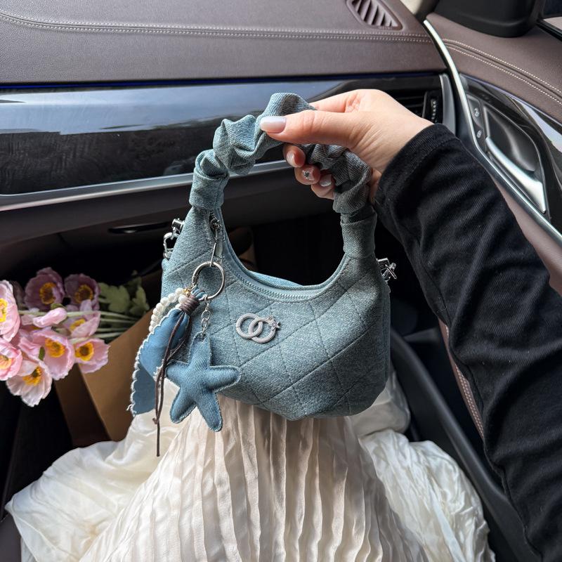 High-End Women's Denim Pleated Dumpling Tote Bag - Autumn/Winter 2026 Collection