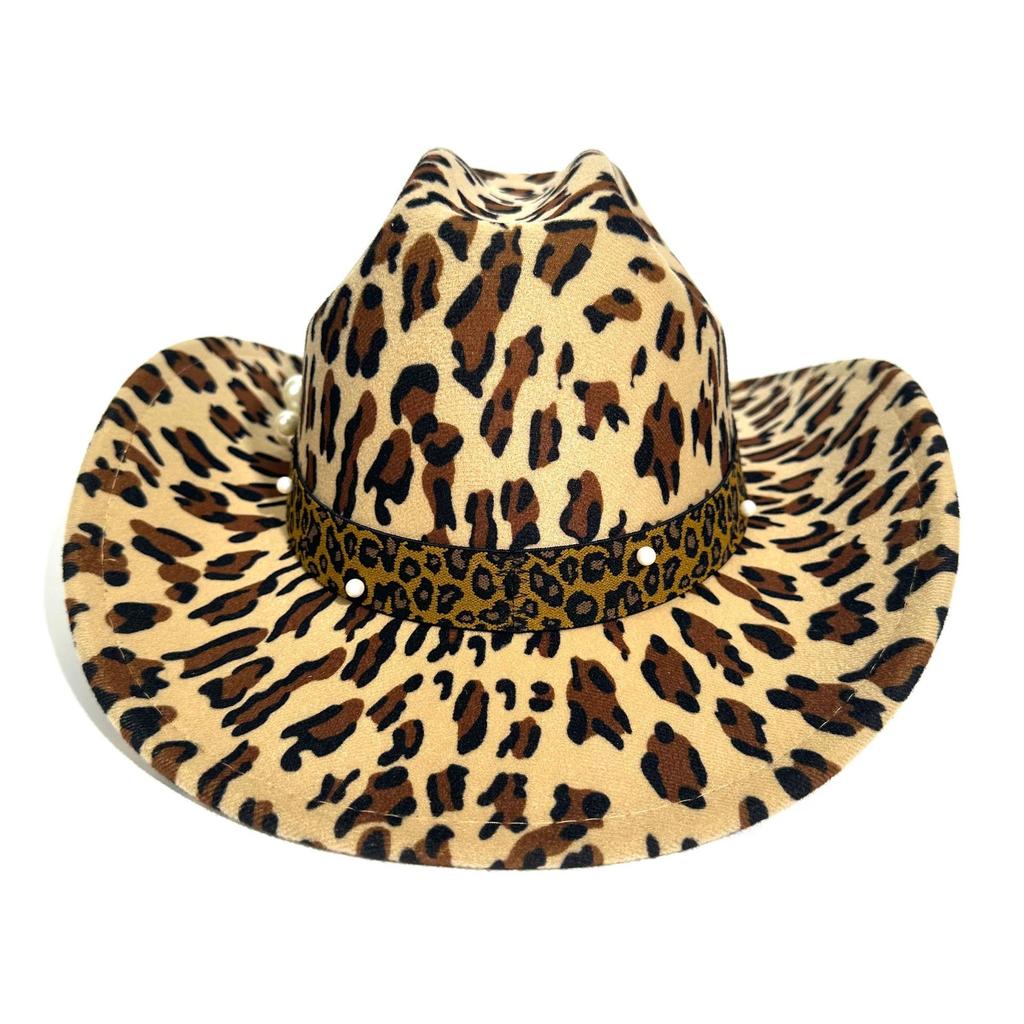 Leopard Print New Warped Edge Western Cowboy Hat Men and Women Outdoor Travel Jazz Hat Retro Ethnic Style Top Hat