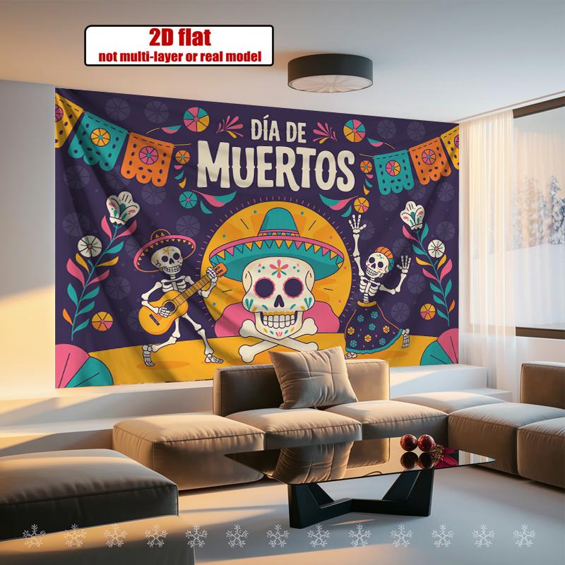 Party Backdrop Flat Banners Muertos Skeletons Dead Celebrations Wedding Event Photo Background Front Door Decor
