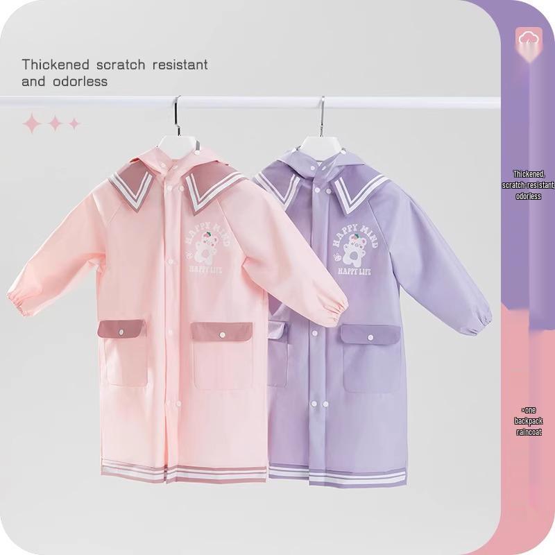 Size L Kids' Rainproof Poncho for 8-Year-Olds - One-Piece Raincoat with Backpack Space for School