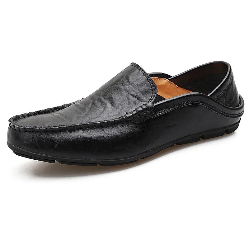 

Men Genuine Leather Casual Shoes Comfy Loafers Office Business Work Single Shoes Driving Shoes Double Use Flats Large Size 37-47 37 чёрный