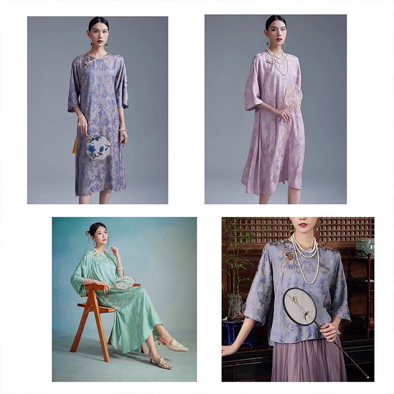 Two-color Embossed Peony Pattern Cheongsam Cloth Imitation Silk Skin Friendly Jacquard Fabric for Sewing Chinoiserie Hanfu Skirt