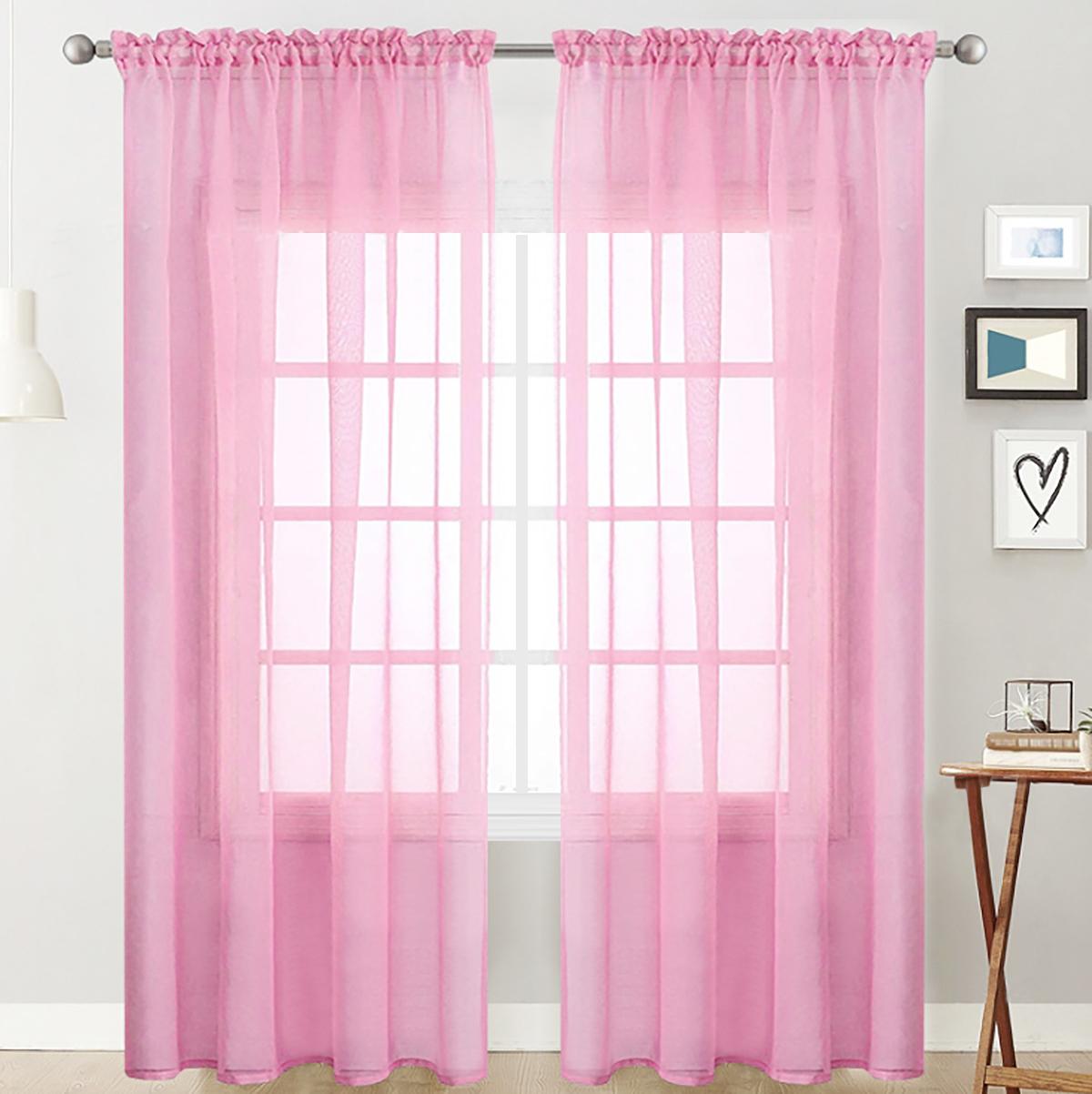 2 stuks effen Terylene doorstok transparant hor, gordijn decoratie voor woonkamer en slaapkamer W106cmxH213cm 2PC&Threading rod
