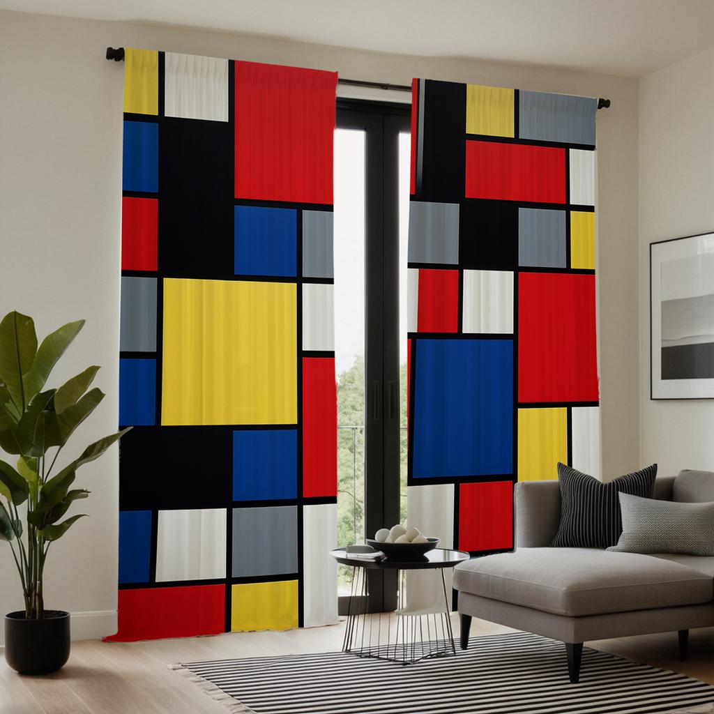 2 kusy HD digitální barevný systém Patchwork Geometrické závěsy Styl bytové dekorace Zdobení obývacího pokoje Ložnice Řasící páska Curta