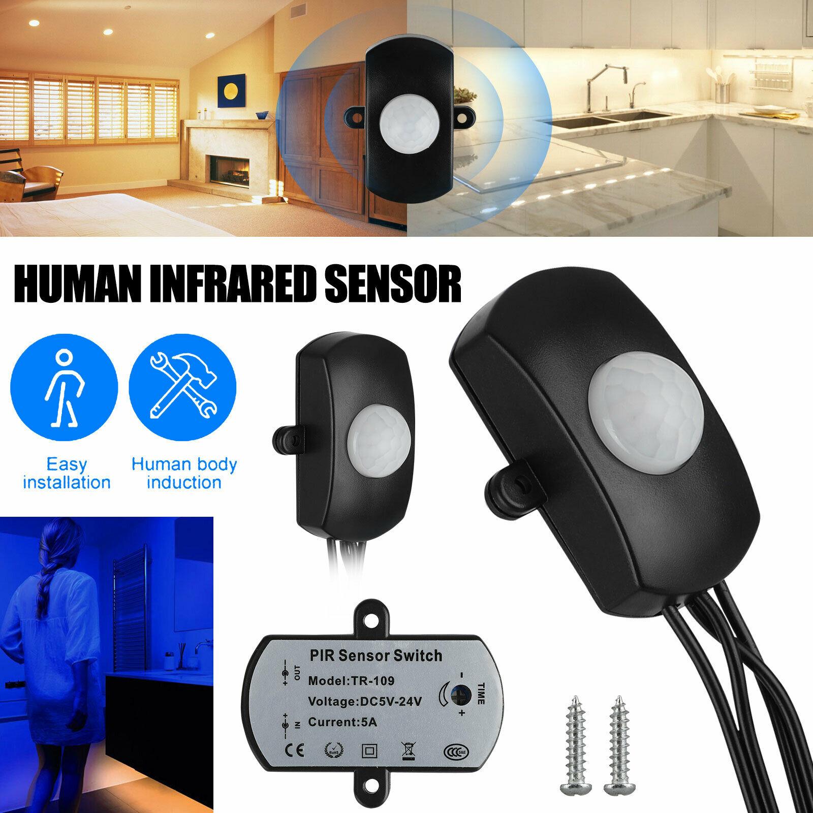 

5-24v Auto On Off Detector Infrared PIR Motion Sensor Switch For Led Light Strip As Entrance Lighting Cabinet Lighting DC head black#0