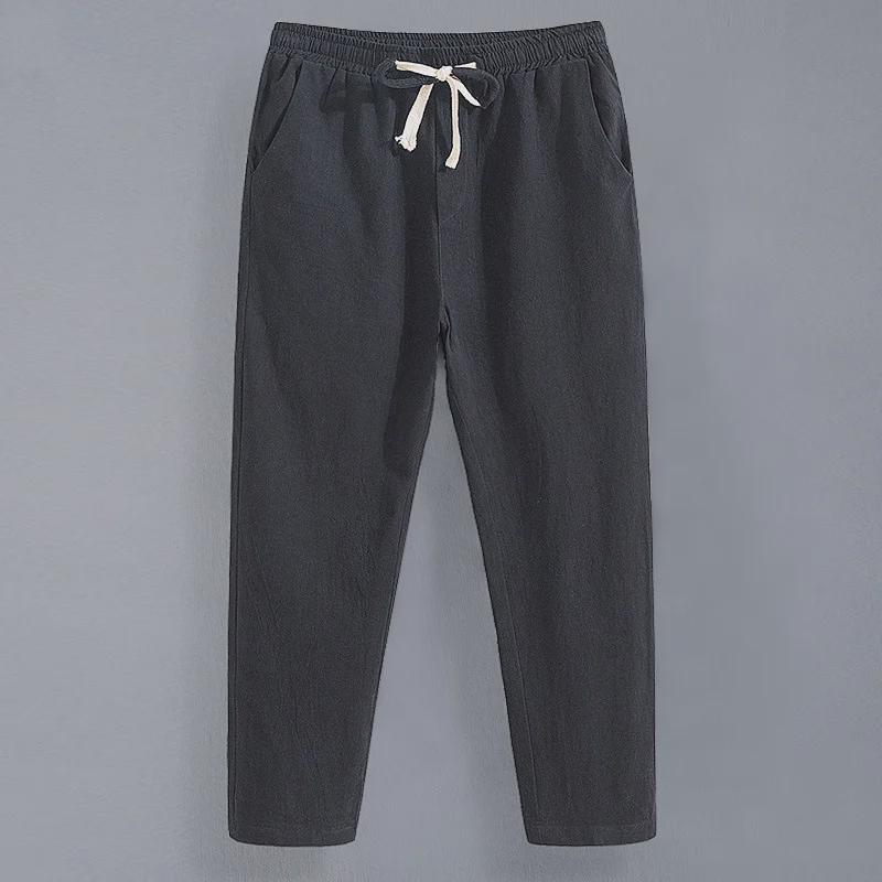 Pantaloni bărbătești casual din bumbac-in, cu croială lejeră, cu nouă puncte – Pantaloni drepți de vară pentru mărimi mari