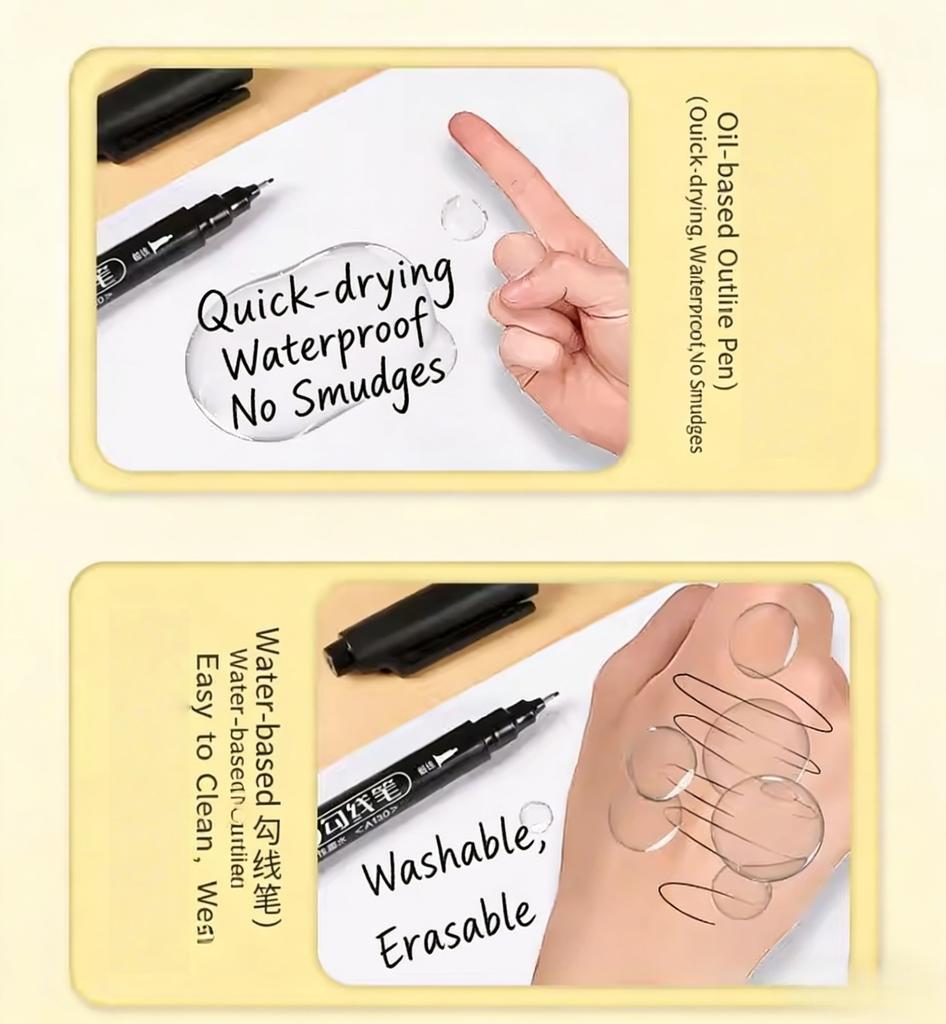 Dual Tip Art Markers, Fine & Broad Point Black Ink Pens, Water-Based Quick-Dry For Drawing, Sketching, Marking