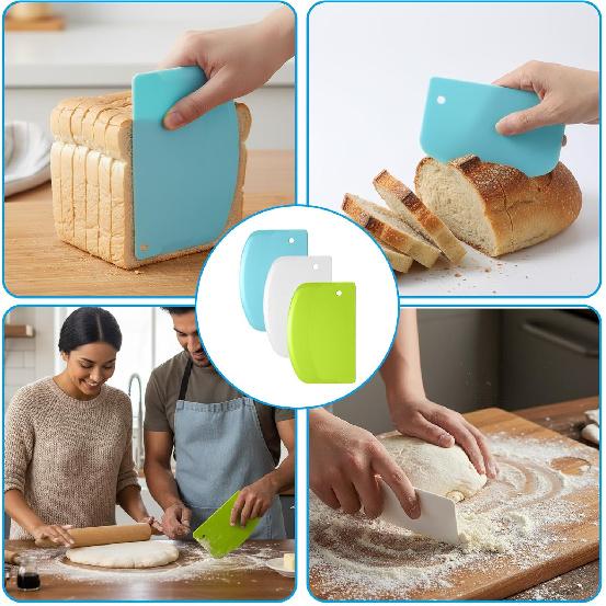 6Pcs Food Dough Scraper Bench Scraper, Plastic Multi Purpose Kitchen Pastry Cutting Tool Flexible Bowl Scrapers with Curved Edge, Cake Baking Bench