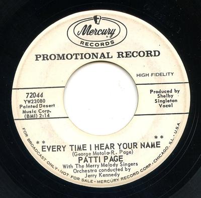 7-Zoll Schallplatte PATTI PAGE - Every Time I Hear Your Name 72044 Mercury 1962 US Pop Gebraucht