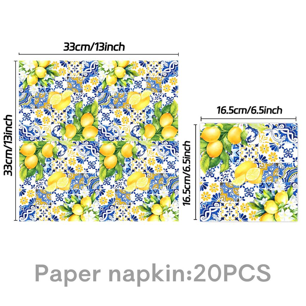 Retro Blue and White Porcelain Lemon-Themed Summer Party Tableware Set - Banner, Paper Plates, and Bunting Decorations