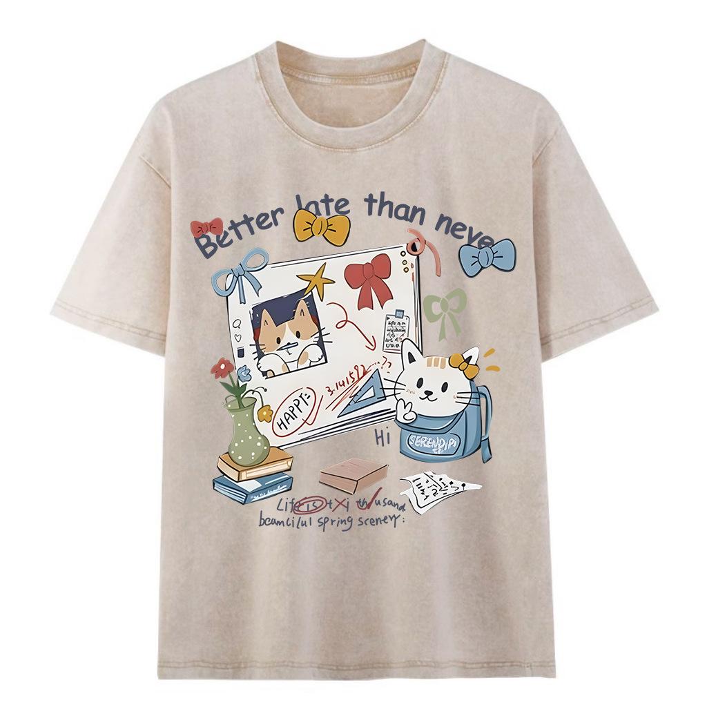 

XXL 200 Jin Distressed Retro Washed Short-Sleeve Summer T-Shirt for Women and Teens 3XL хаки