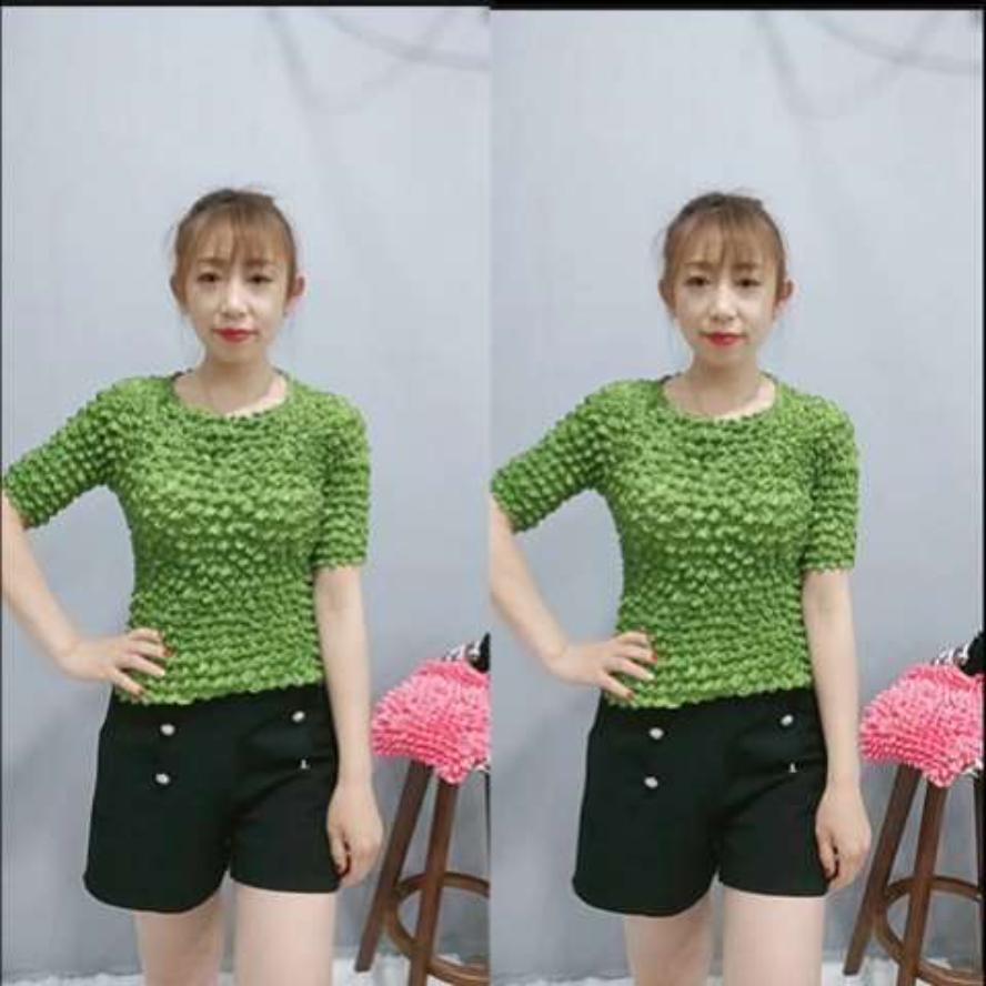 Camicia a bolle plissettata con ananas, abito magico versatile, manica corta, tinta unita, trasparente, ampio, tridimensionale, top da donna