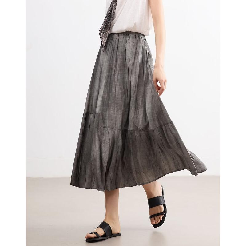

Women s Summer Wrinkled Washed Elastic Waist Midi Skirt S