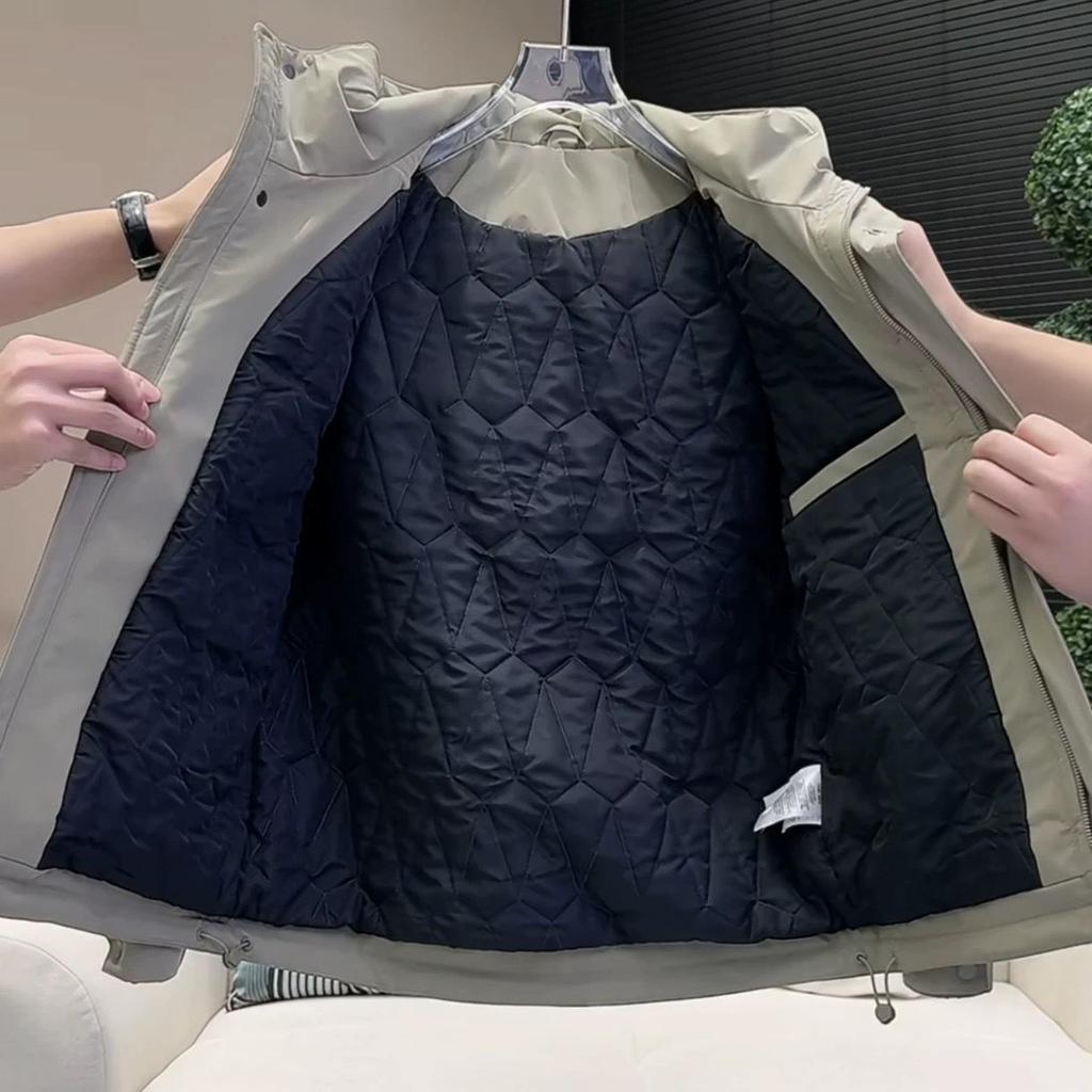 2024 Korean Style Men's Windproof Hooded Cotton Jacket - Autumn/Winter Workwear Padded Outerwear