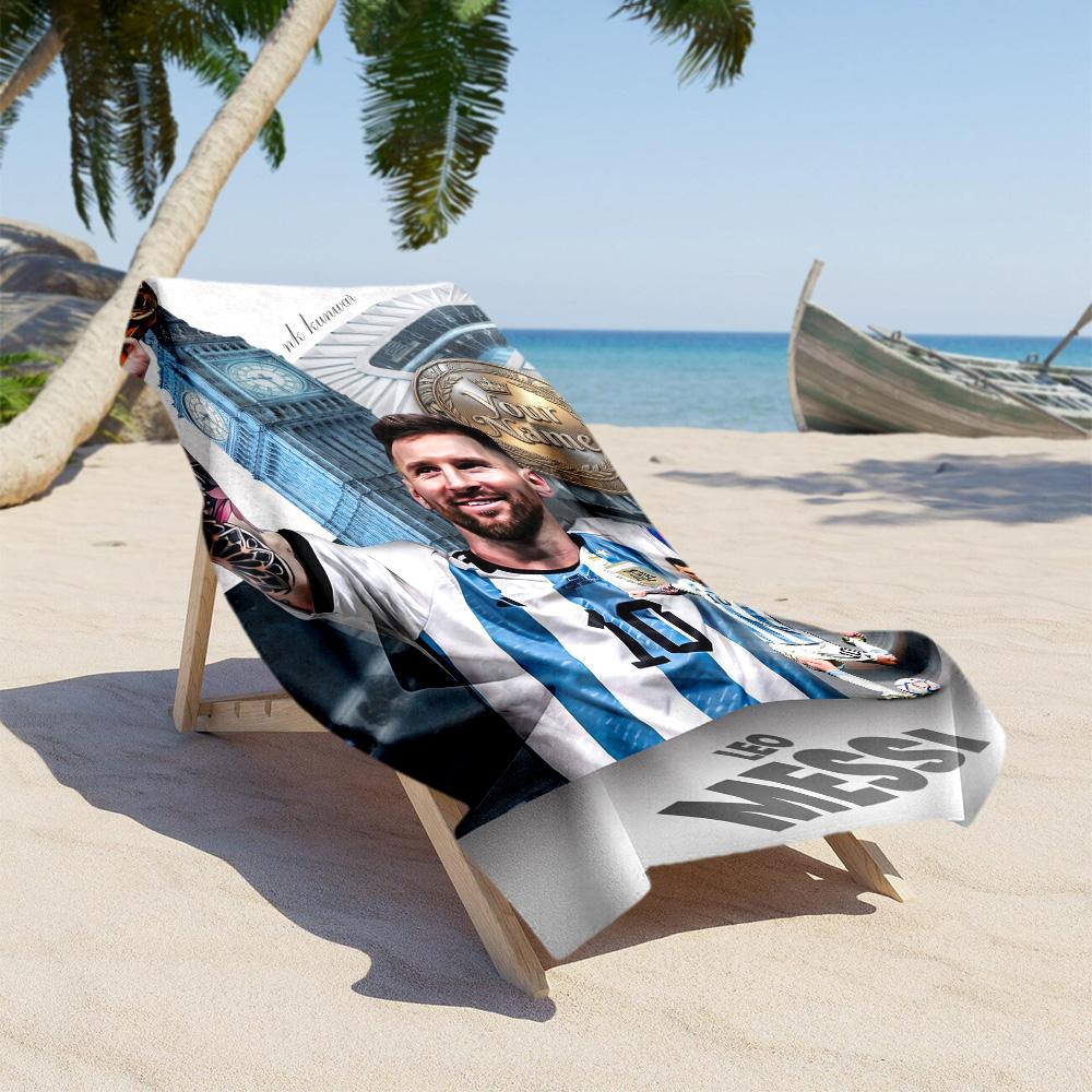 Football Messi Customize Your Name Beach Towel Quick-Dry Soft Microfiber Suitable for Sports Travel Swimming Yoga Bathroom Beach And Pool
