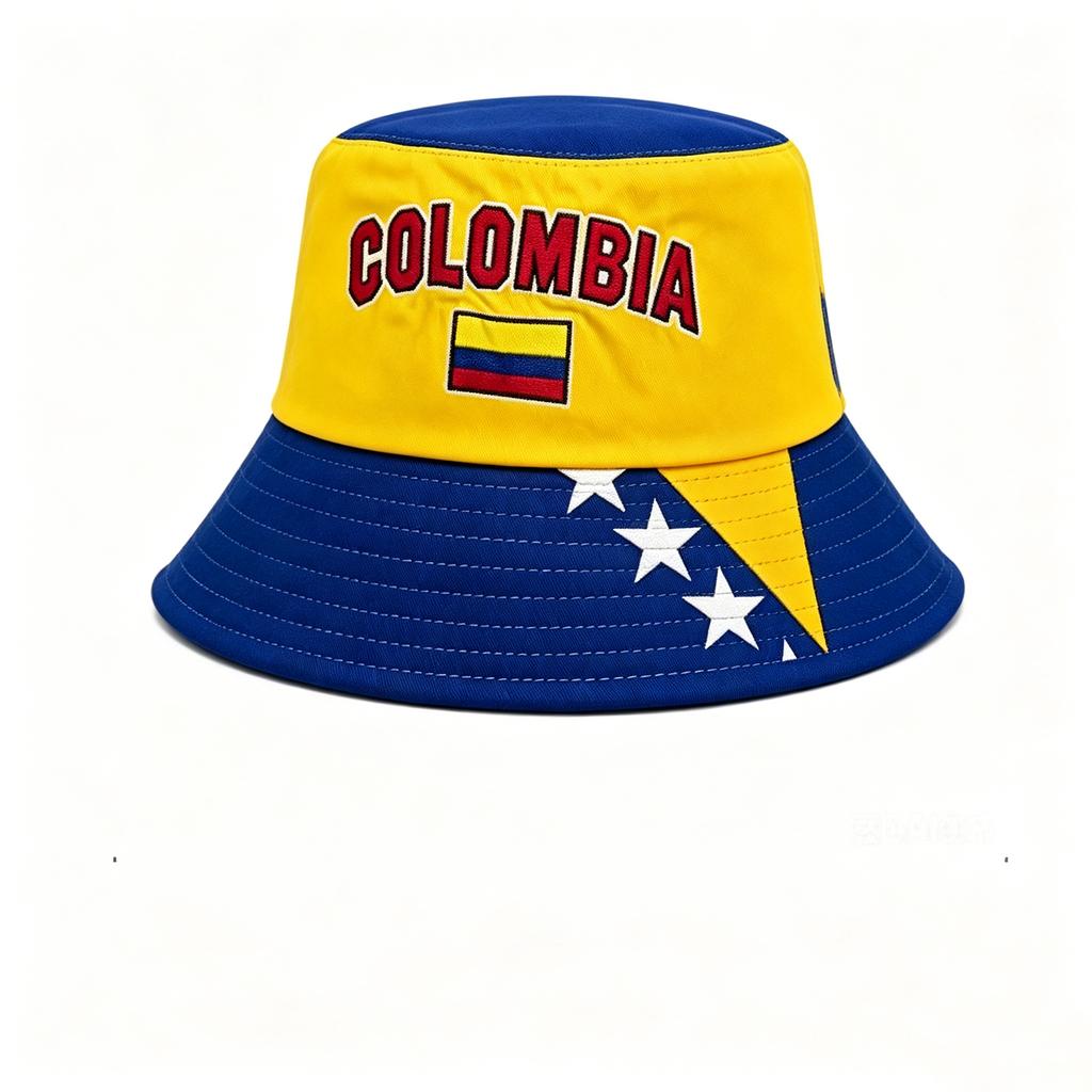 Men's Bucket Hat Lightweight Breathable Fabric Adjustable Fit Outdoor Sun Protection Hat with Embroidered Text and Flag Design