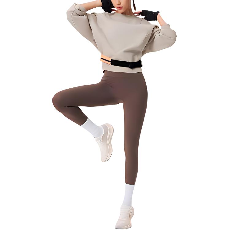 Li Ning Fitness Series Knitted Fabric Solid Color Loose Fit Fleece Lined Crew Neck Long Sleeved Sweatshirt Women's AWDU556-5