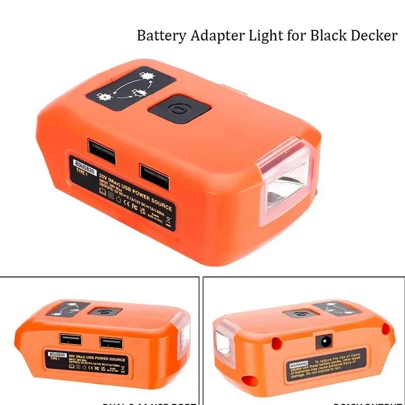 Battery Adapter for Craftsman/for Black Decker 14.4v-20v Li-ion Battery with Dual USB Work Light