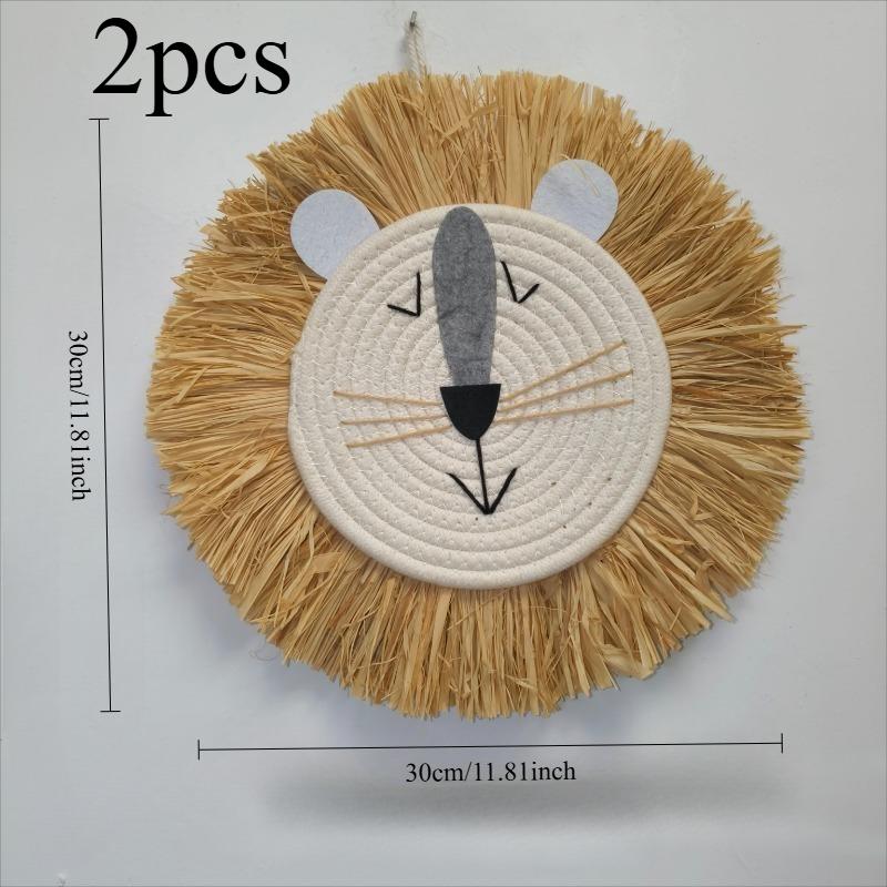 1/2pcs Handmade Woven Small Lion Wall Hanging Decoration Item Animal Decoration Home Decoration