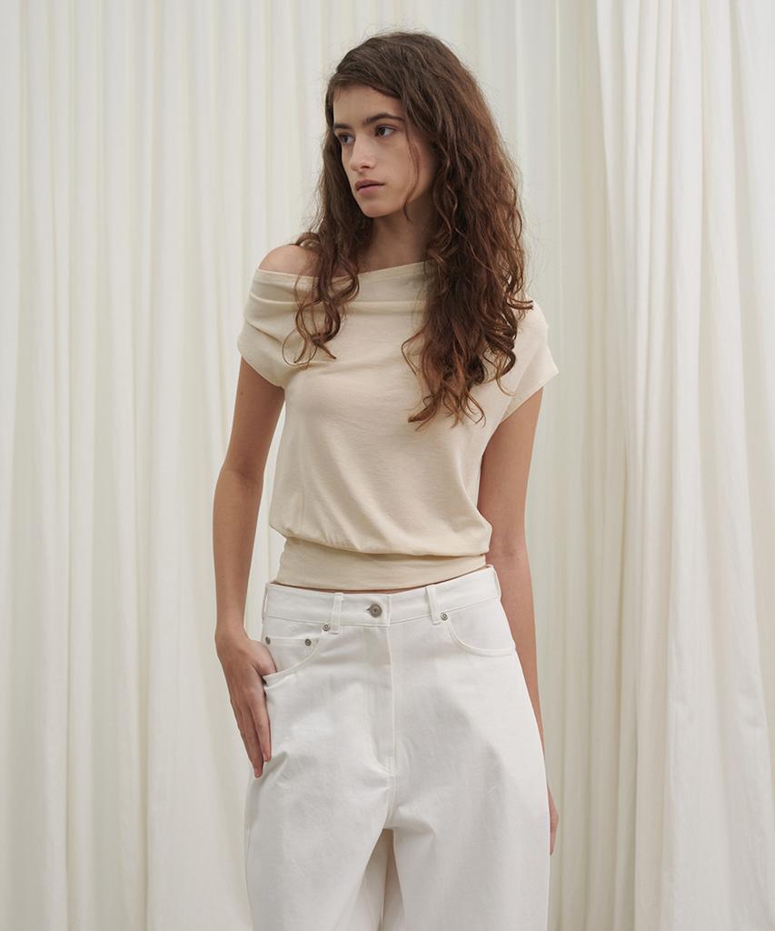 MARROT Drape Asymmetrical Tee_Cream Beige
