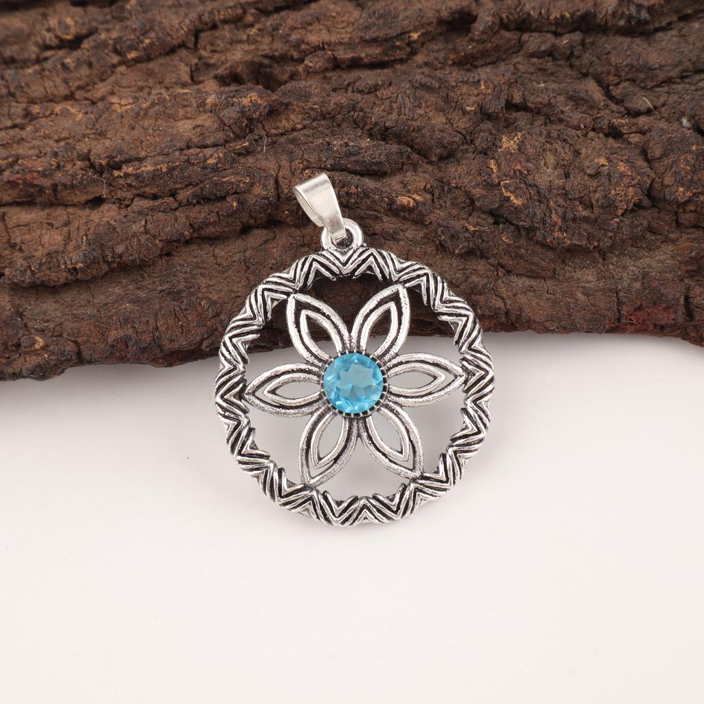 Swiss Blue Topaz Gemstone Pendant Jewelry, Handmade Gorgeous Silver Pendant , 925 Sterling Silver Jewelry For Wedding Gift