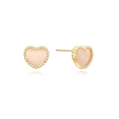 Pink Mother-of-Pearl Lorette Heart 14k Gold Earrings LPFN4220G