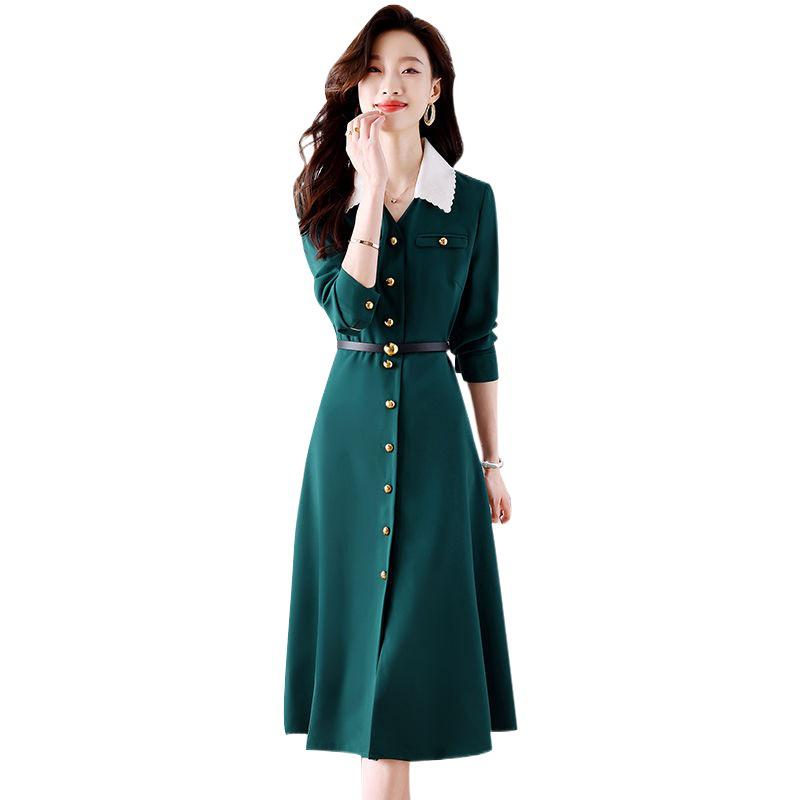 Women's Elegant Long-Sleeve Dress - 2023 Spring/Autumn Fashion, Slim Waist & Skirt.