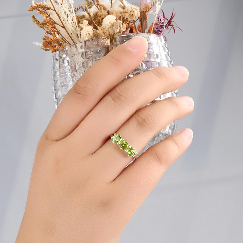 Classic Natural Peridot Round 6.0mm Ring Real Gemstones 925 Sterling Silver Fine Jewelry for Ladie's Birthday Anniversary Gifts